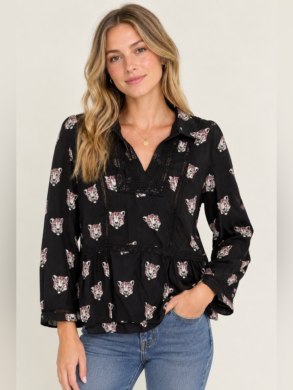 Bimba Y Lola Leopard Print Viscose Blouse